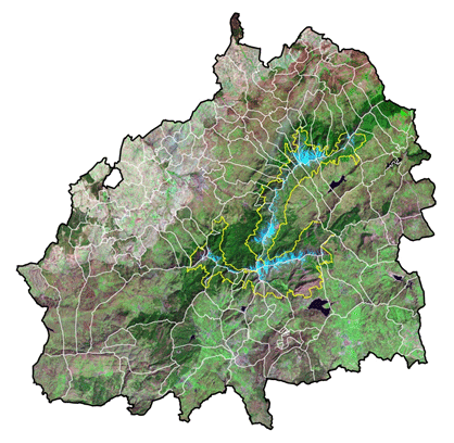 Figura 2. Mosaico en falso color de imágenes LANDSAT del Parque Nacional de la Sierra de Guadarrama y su entorno