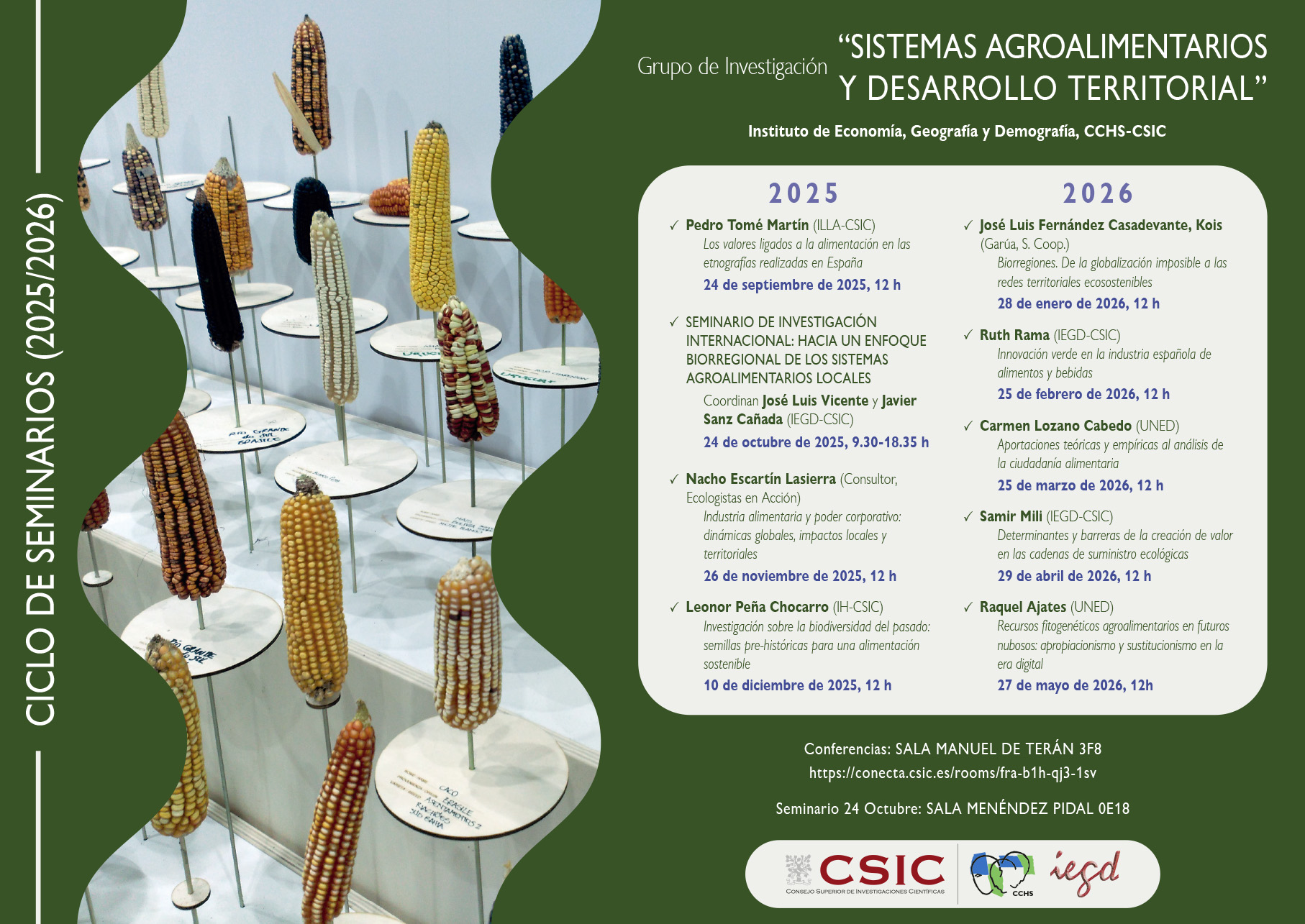 Programación del ciclo de Seminarios del Grupo de Investigación de Sistemas Agroalimentarios y Desarrollo Territorial 2025-2026