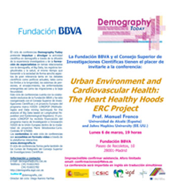 Ciclo de conferencias y curso de postgrado: "Demography Today: "Urban Environment and Cardiovascular Health: The Heart Healthy Hoods ERC Project"