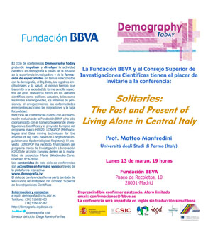 Ciclo de conferencias y curso de postgrado: "Demography Today: "Solitaries: The Past and Present of Living Alone in Central Italy"