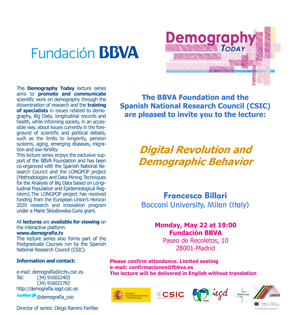 Ciclo de conferencias y curso de postgrado: "Demography Today: "Digital revolution and demographic behaviour"