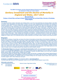 Ciclo de conferencias y curso de posgrado: "Demography Today: "Sanitary Investment and the Decline of Mortality in England and Wales, 1817-1914"