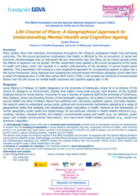 Ciclo de conferencias y curso de posgrado: "Demography Today: "Life course of place: a geographical approach to understanding mental health and cognitive ageing"