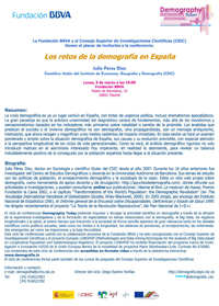 Ciclo de conferencias y curso de posgrado: "Demography Today: "Los retos de la demografía en España"