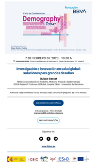 Ciclo de conferencias de la FBBVA «Demography Today»: "Investigación e innovación en salud global: soluciones para grandes desafíos"