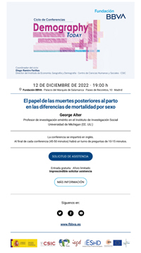 Ciclo de conferencias de la FBBVA «Demography Today»: "The Role of Deaths Following Childbirth in Sex Differences in Mortality"